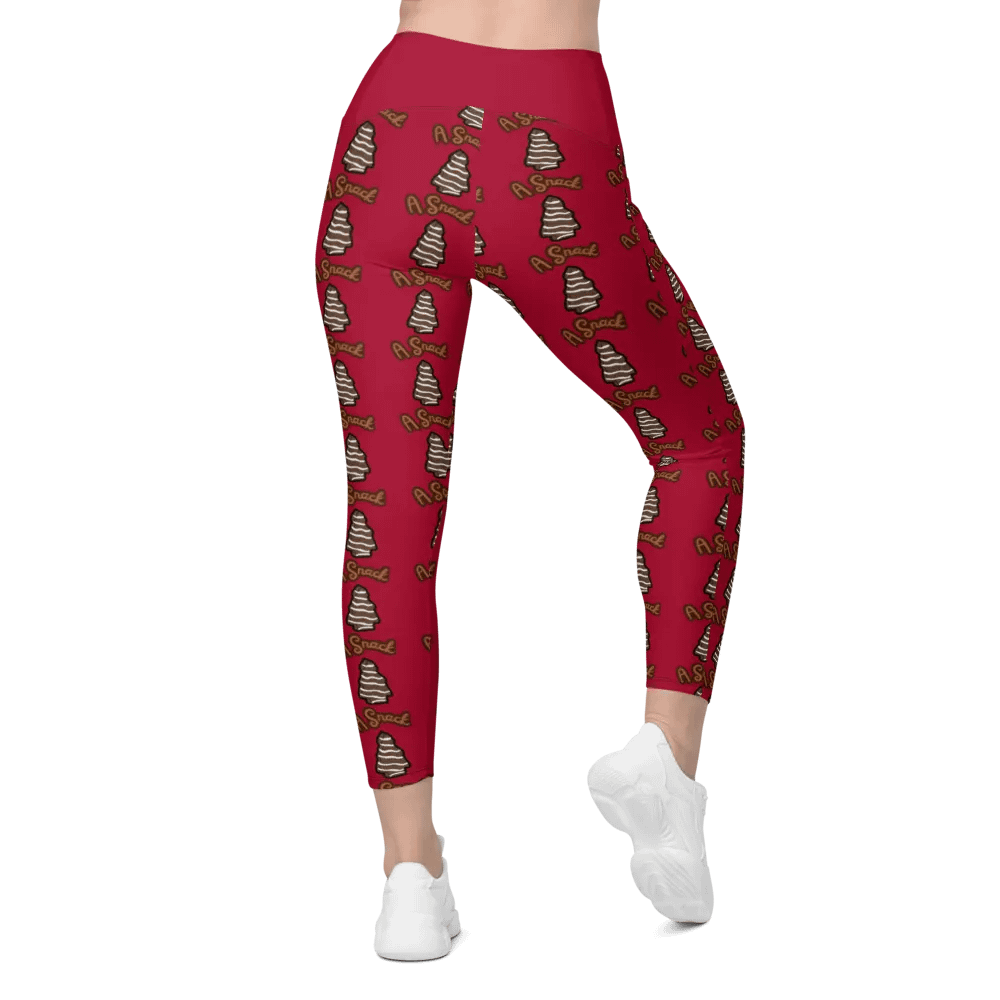 Chocolate Holiday Snack Cake All-Over Print Red Crossover Leggings with Pockets product image (2)