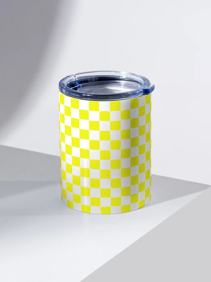 Checkered! Neon Yellow and White Checkers 10 oz Stainless Steel Tumbler product image (2)