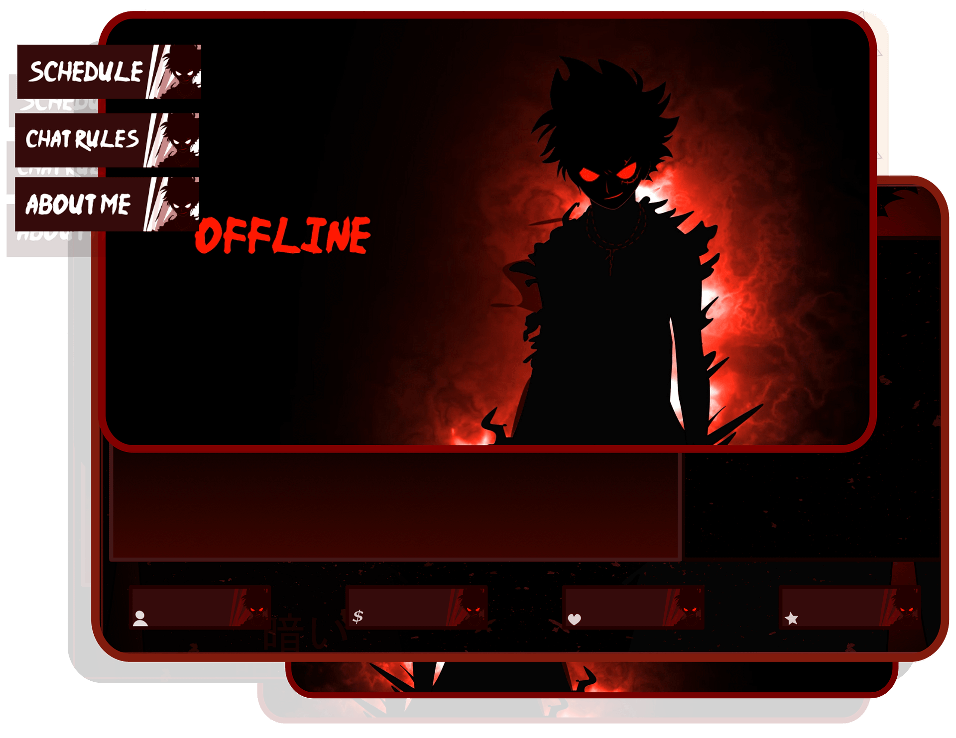 DARK ANIME Stream Overlay Pack, Anime Overlay pack, Anime Twitch Overlay, Gaming Stream Overlay, Red Overlay Twitch, Phonk Twitch Overlay product image (1)