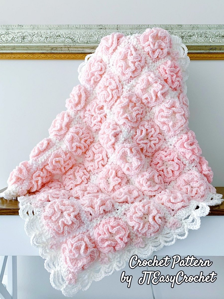 Rose Flower Baby Blanket Crochet Pattern, Floral Granny Square Throw Blanket, Boho Home Decor product image (5)