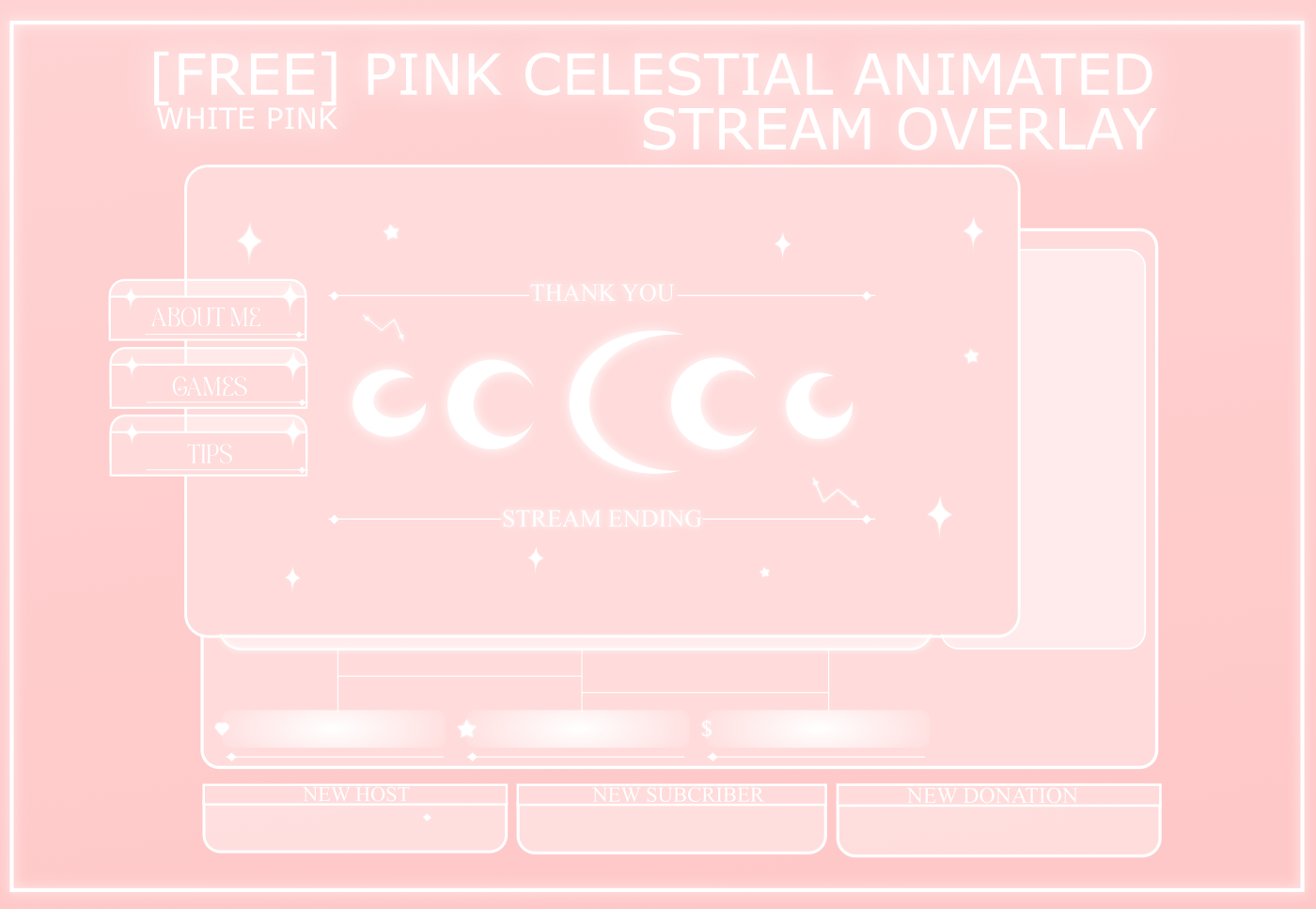 FREE PINK CELESTIAL ANIMATED STREAM OVERLAY, PINK STREAM OVERLAY, ANIMATED OVERLAY, CUTE PINK OVERLAY, SHINNY MOON OVERLAY product image (1)