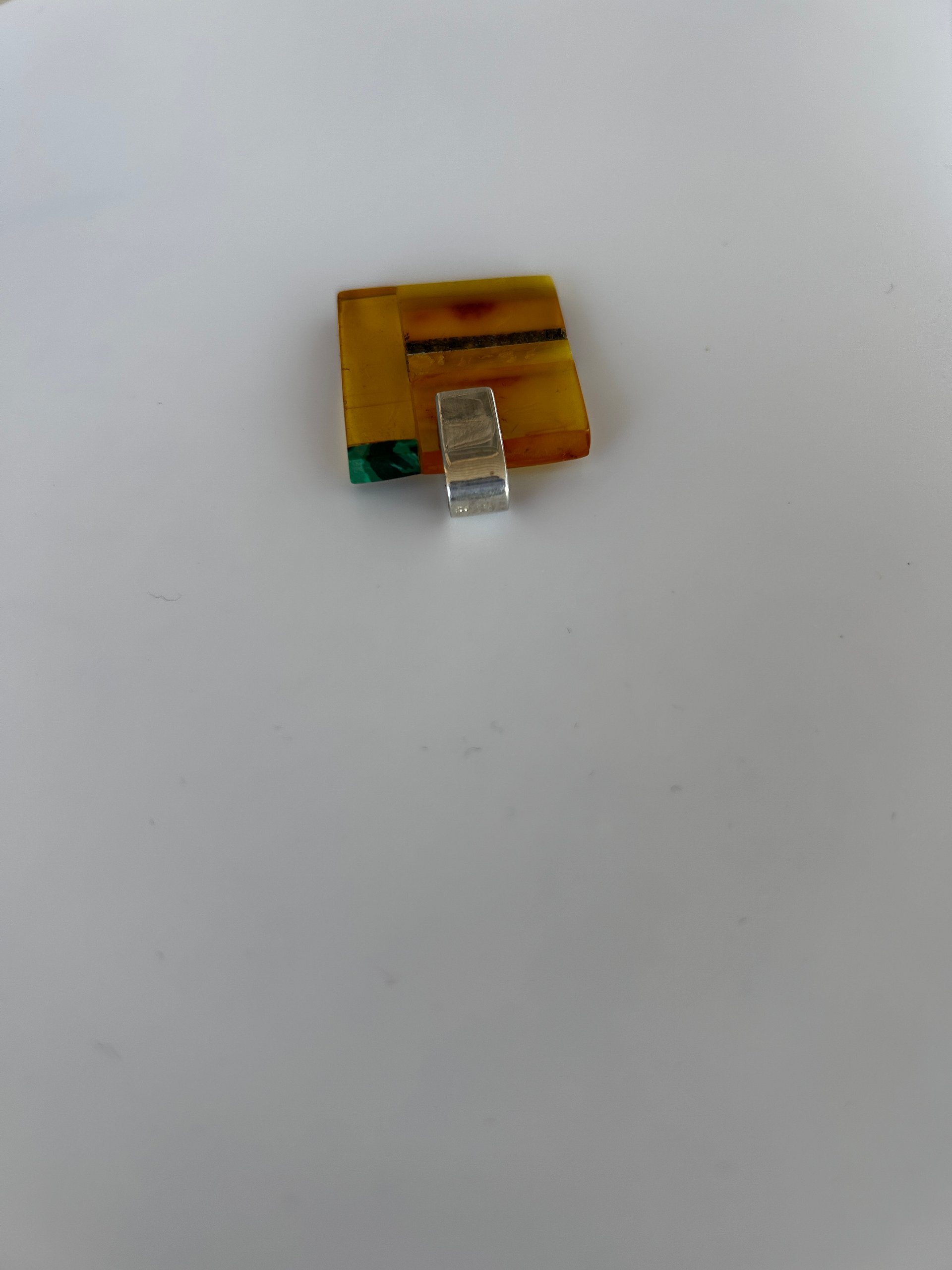 Baltic Cognac Amber 925 Sterling Silver Mosaic Square Pendant product image (6)
