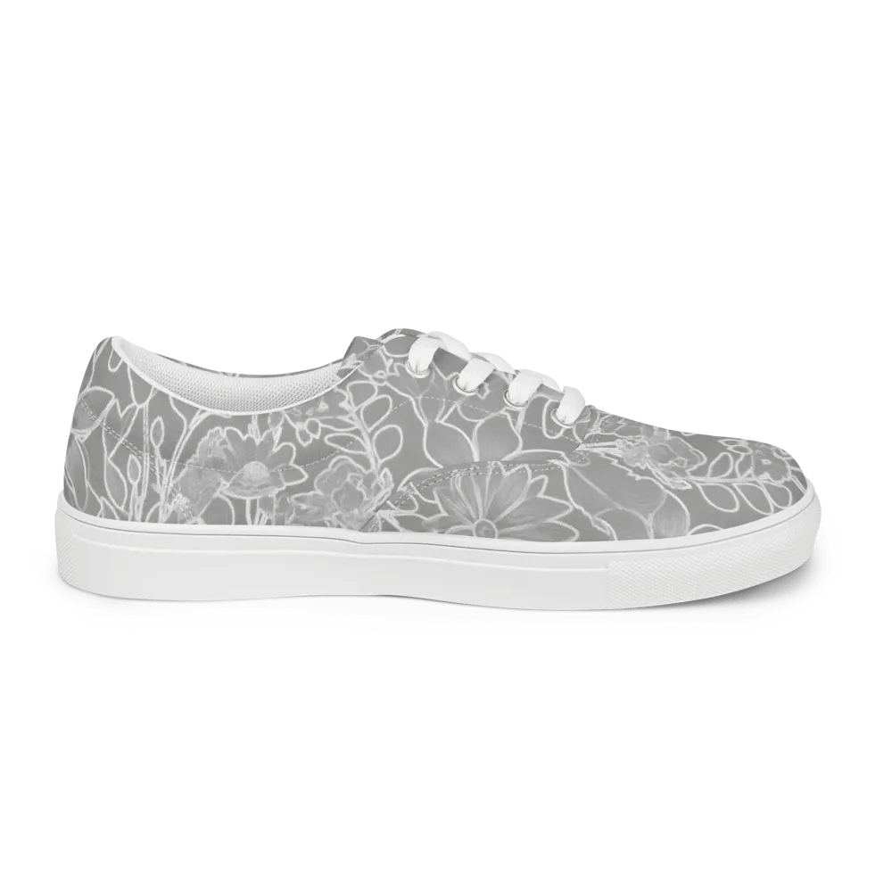 Line art Gray and White Floral/Women's Lace-Up Canvas Shoes by Allcolor product image (5)