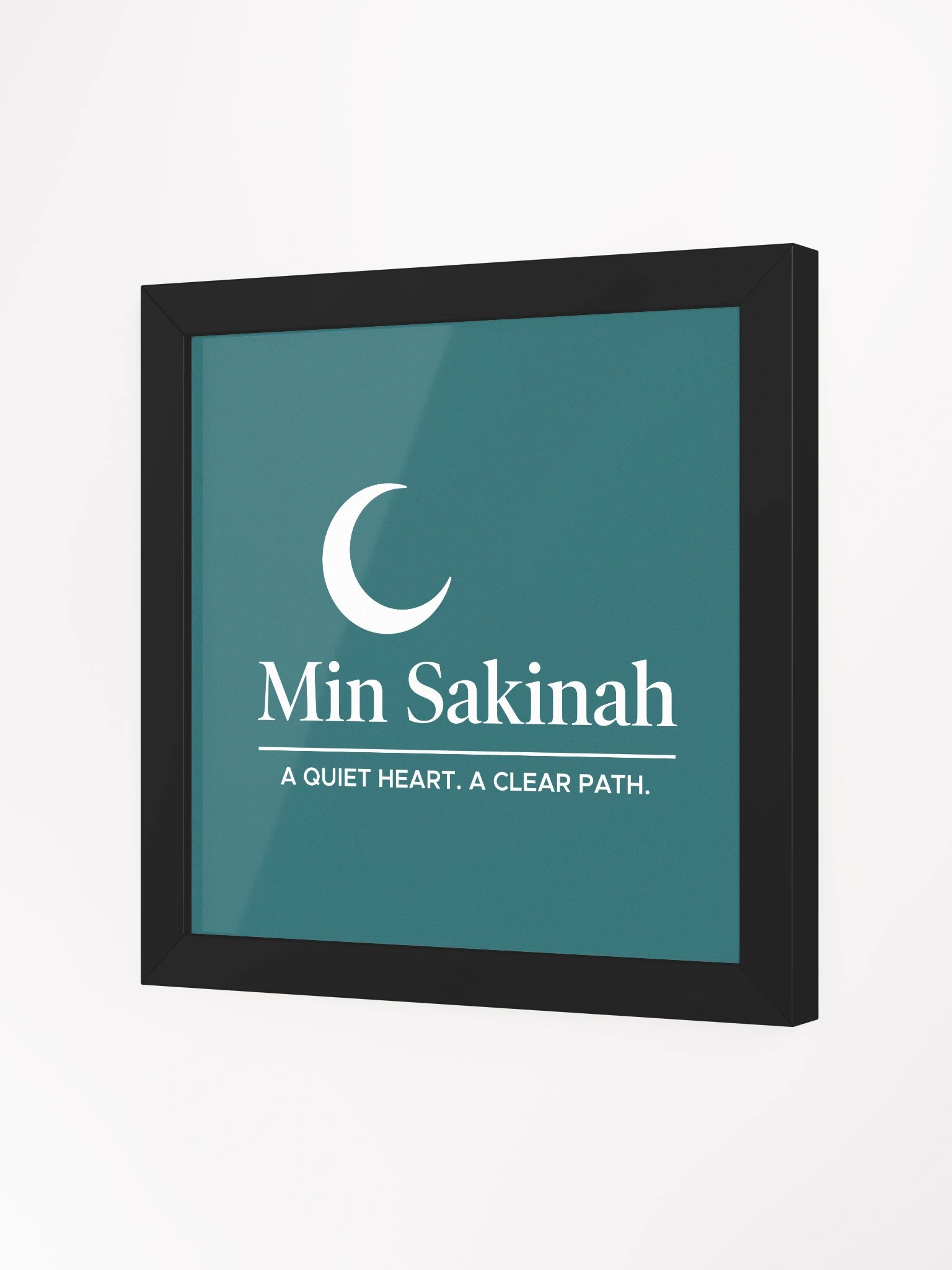 "Min Sakinah Vision" - Framed Minimalist Art Print - White on Deep Teal product image (2)