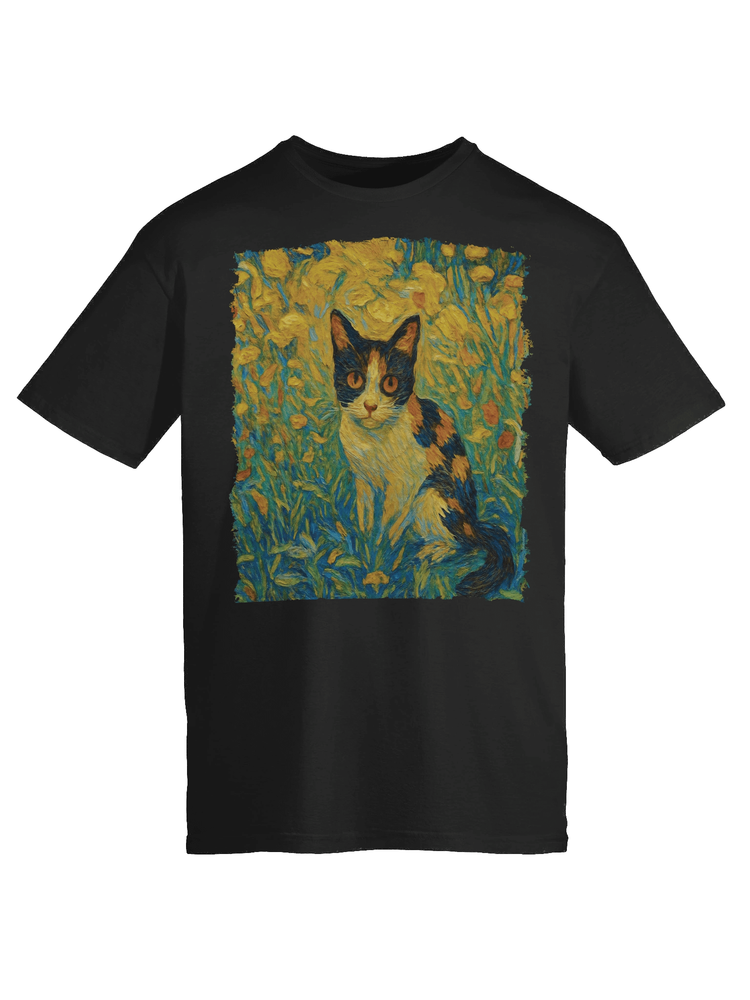 Black Orange Cute Cat Van Gogh Styele T-Shirt product image (102)