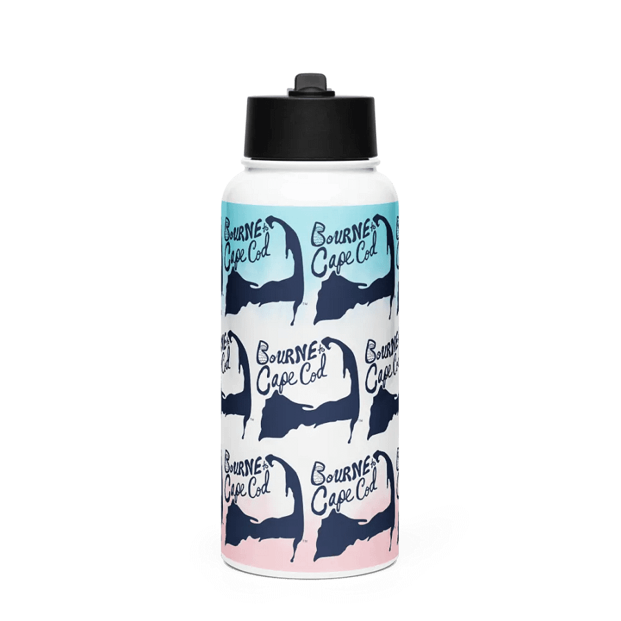 BOURNE to Cape Cod™ | Navy Repeat Logo Pattern | Stainless Steel Water Bottle | Iconic Pink, White & Blue product image (1)