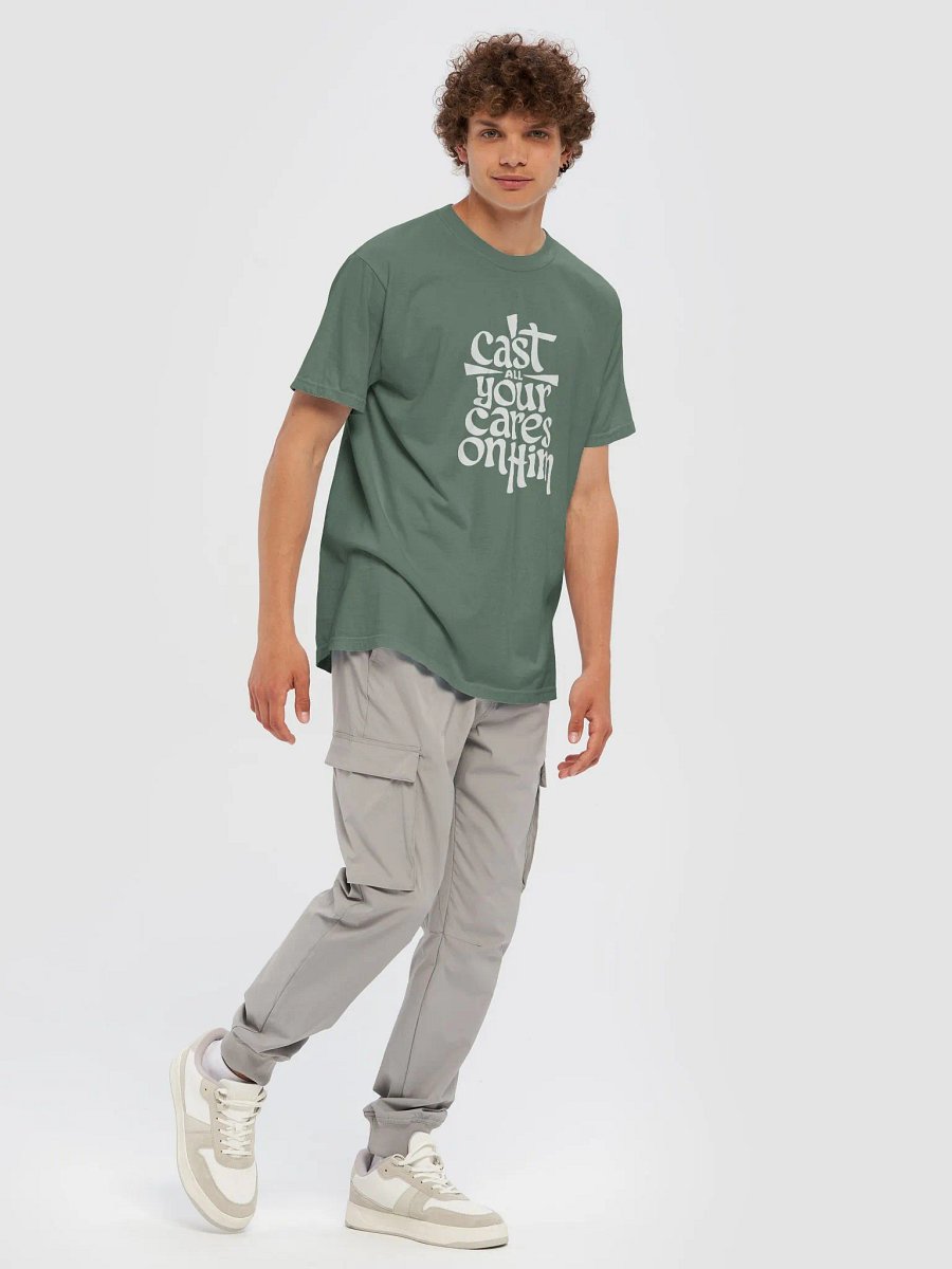 Cast All Your Cares on Him – 1 Peter 5:7 Bible Verse Comfort Colors T-Shirt product image (2)