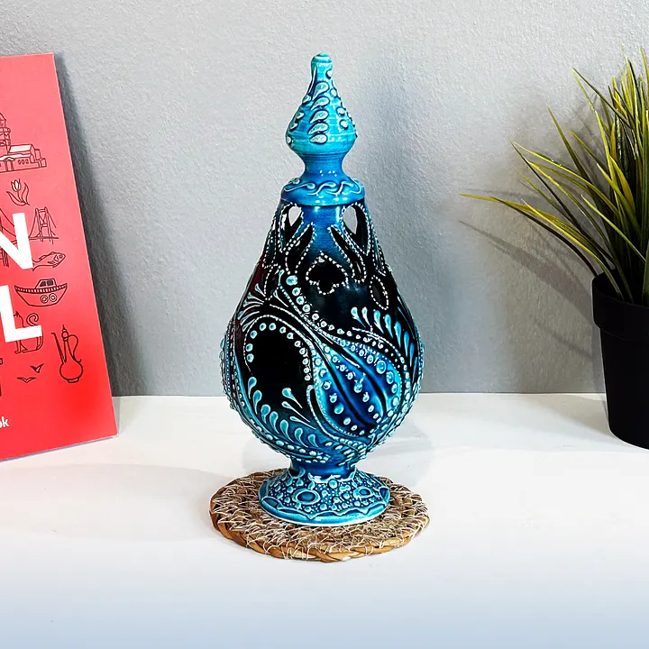 Ceramic candle holder/lighting (turquoise color) — handmade pottery, handmade ceramic, home decor, handmade gift, Turkish ceramic product image (1)