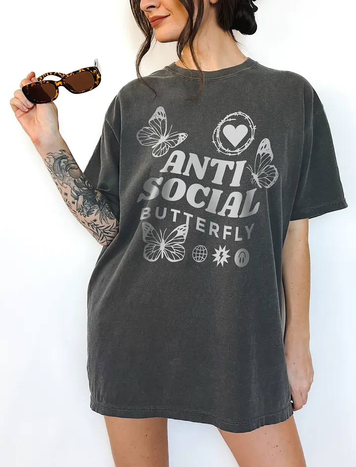 Antisocial Butterfly Vintage-Style | Cute Retro-Style Butterflies Shirt for Introverts | Trendy Unisex Tee product image (14)