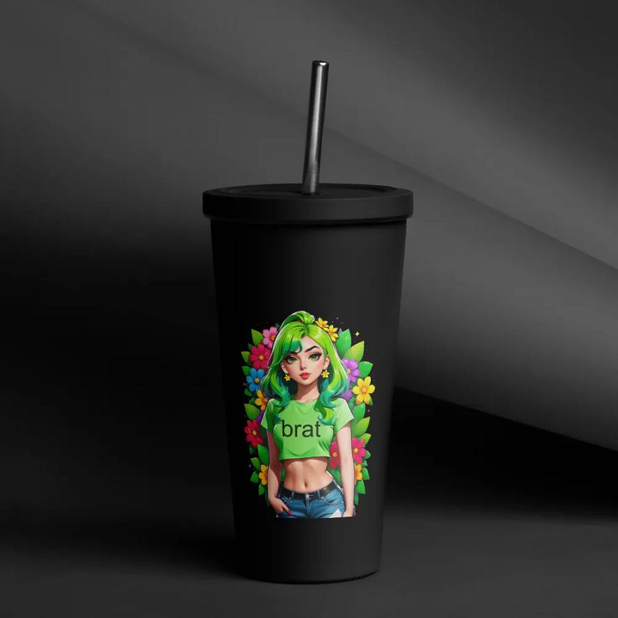 Brat 20 oz Tumbler Cup - Black - Insulated Tumbler with a Straw v2 product image (12)