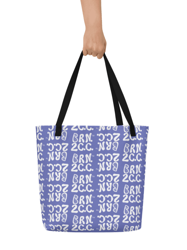 BRN.2C.C.™ | Large Tote Bag with Pocket | Coastal Classic | All-Over Logo Print | White Logo Repeat on Slate Blue product image (2)