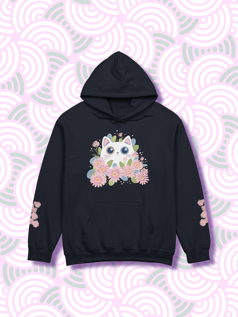 White Cat and Pink Flowers Hoodie product image (1)