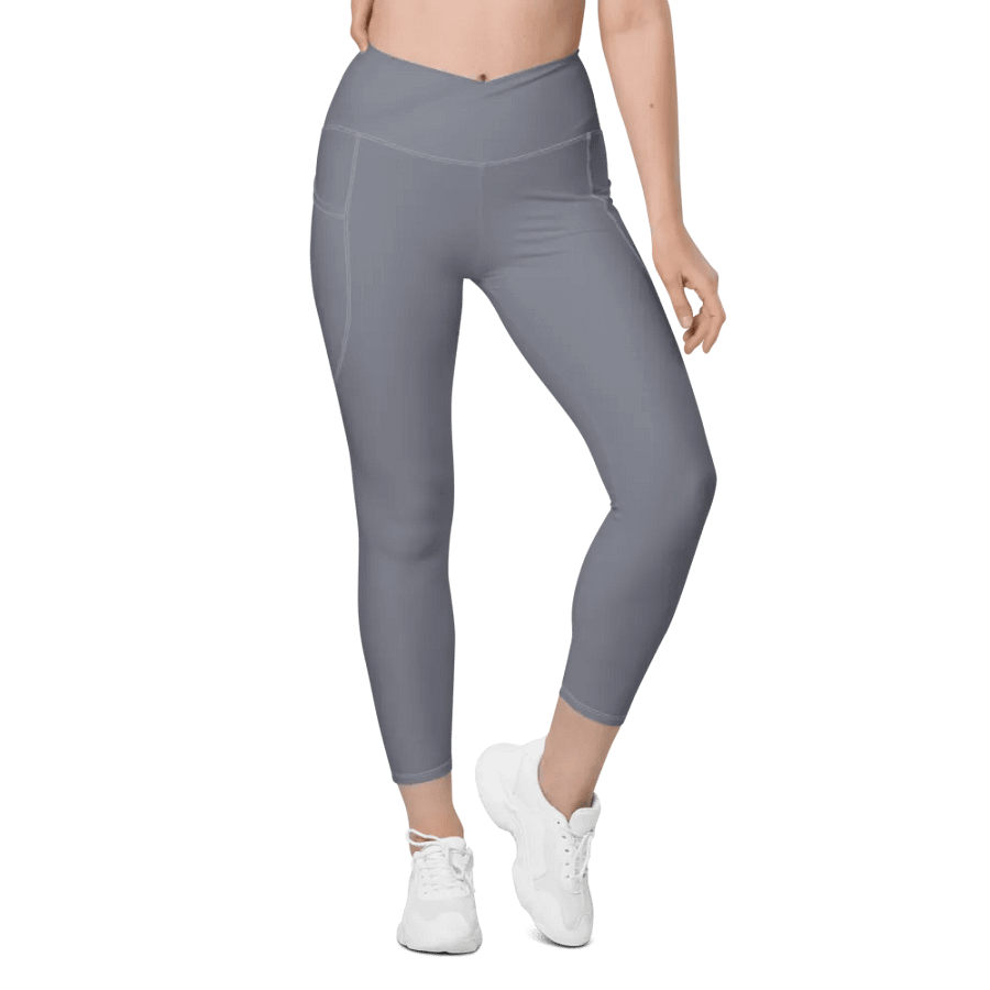 Plain Cool Medium Gray Light Summer Women's High Waisted Premium Crossover Leggings with Pockets by Treasure Pie product image (10)