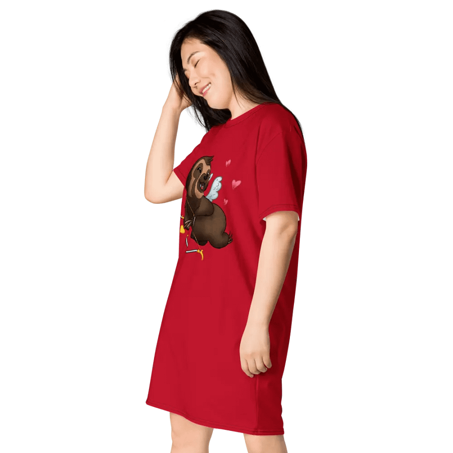 Red Cupid Sloth Love T-Shirt Dress product image (3)
