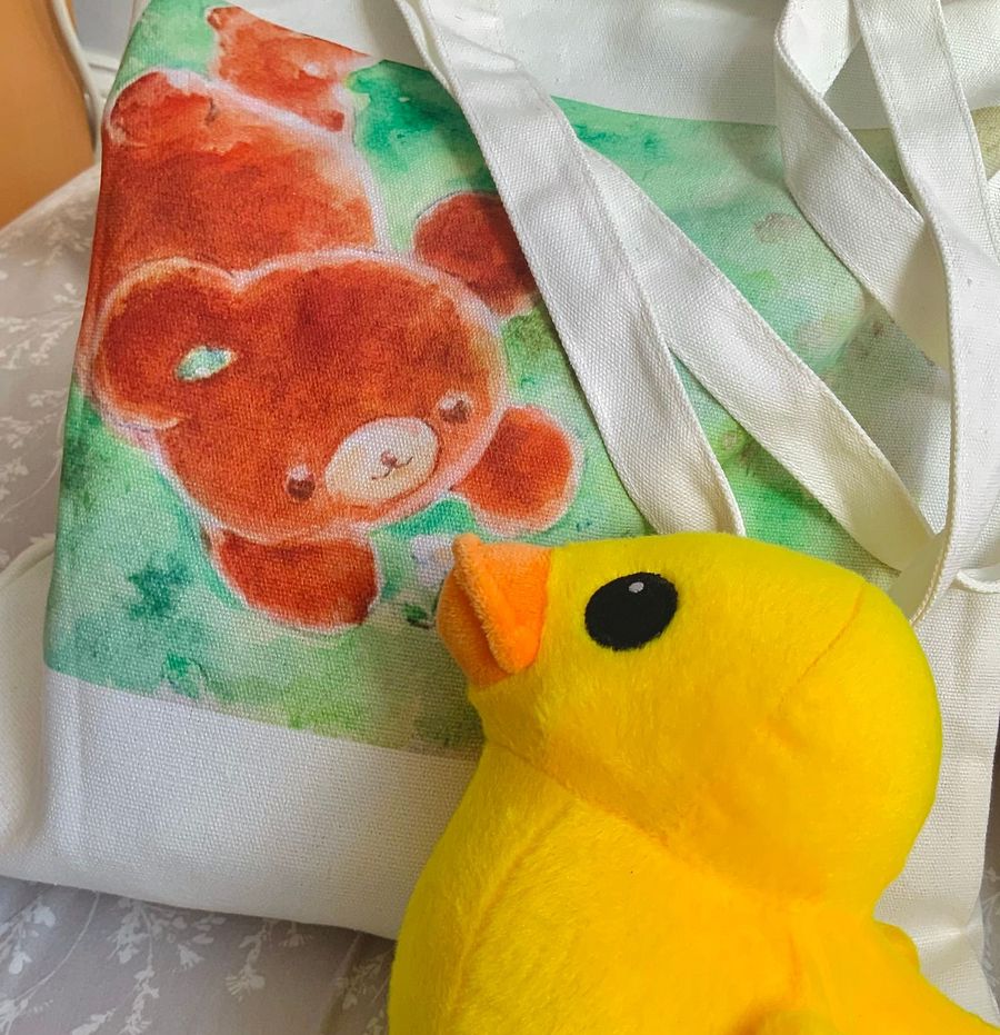 Nature Bear Watercolor Canvas Tote Bag product image (2)