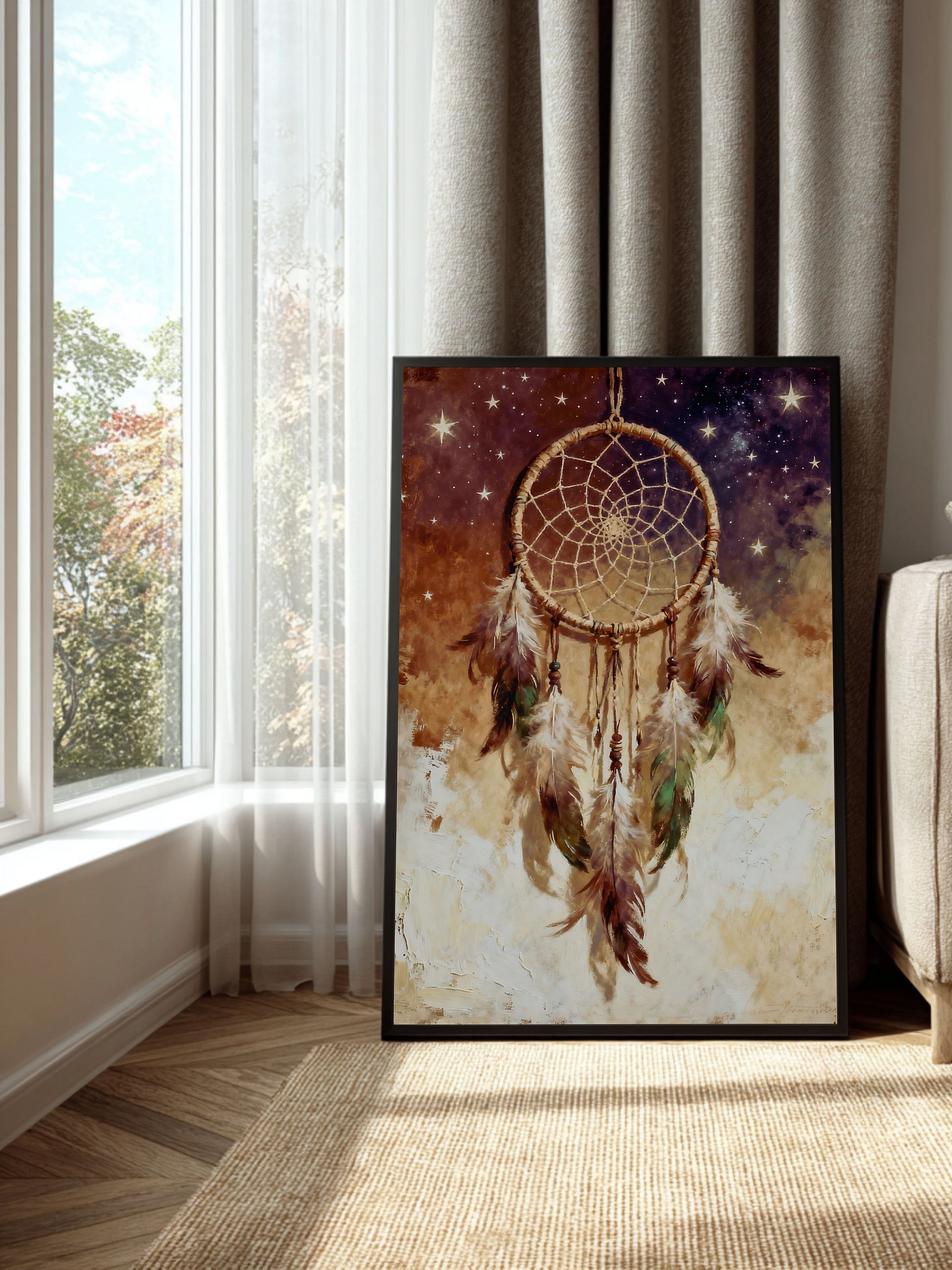 Dreamcatcher in the Wind Wall Art Printable | Native Inspired Digital Download | Starlit Sky Boho Decor | 5 High-Quality Sizes + PDF product image (2)