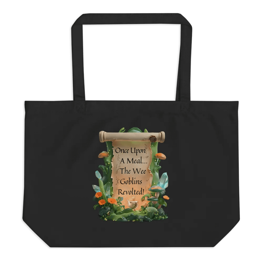 Funny Mom Tote Bag – ‘Once Upon A Meal, The Wee Goblins Revolted!’ Shopping Humor Bag - Wide product image (1)