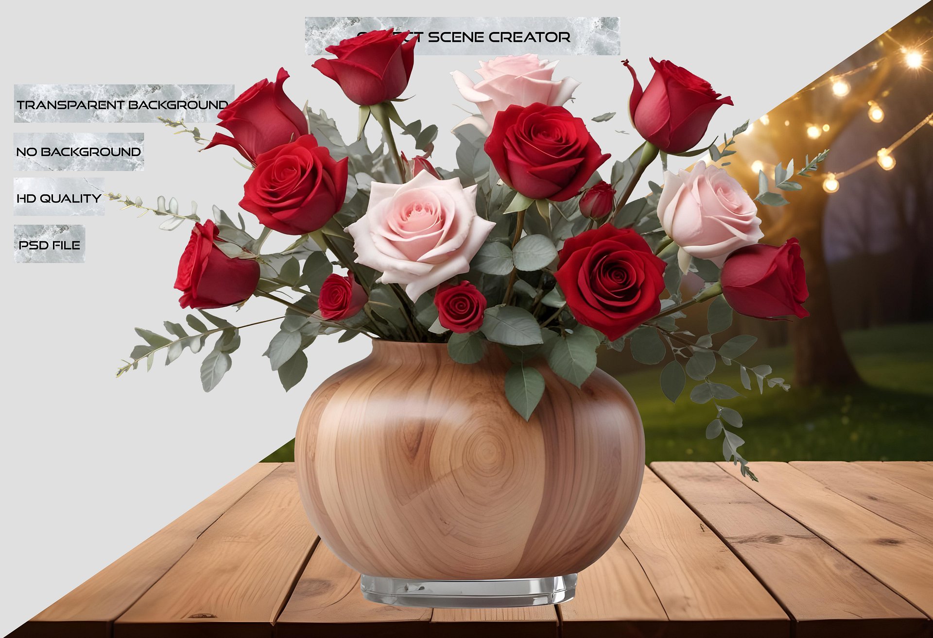 Natural Charm – Woodgrain Rose Vase PNG product image (2)