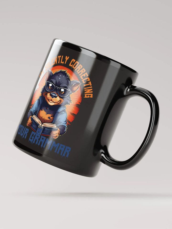 I'm Silently Correcting Your Grammar – Funny Teacher Gift Black Glossy Mug Printed on Both Sides | Quirky Tasmanian Devil Design | Perfect for Grammar Enthusiasts product image (2)