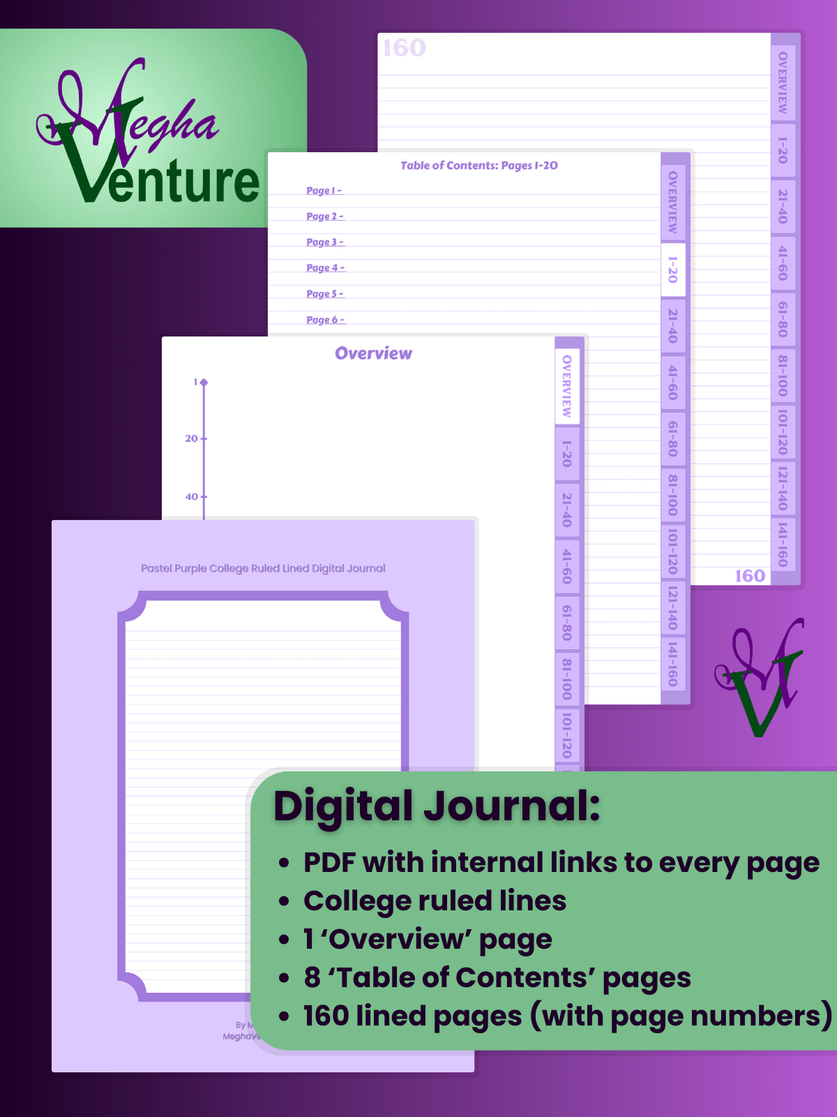 Pastel Purple College Ruled Lined Digital Journal product image (1)