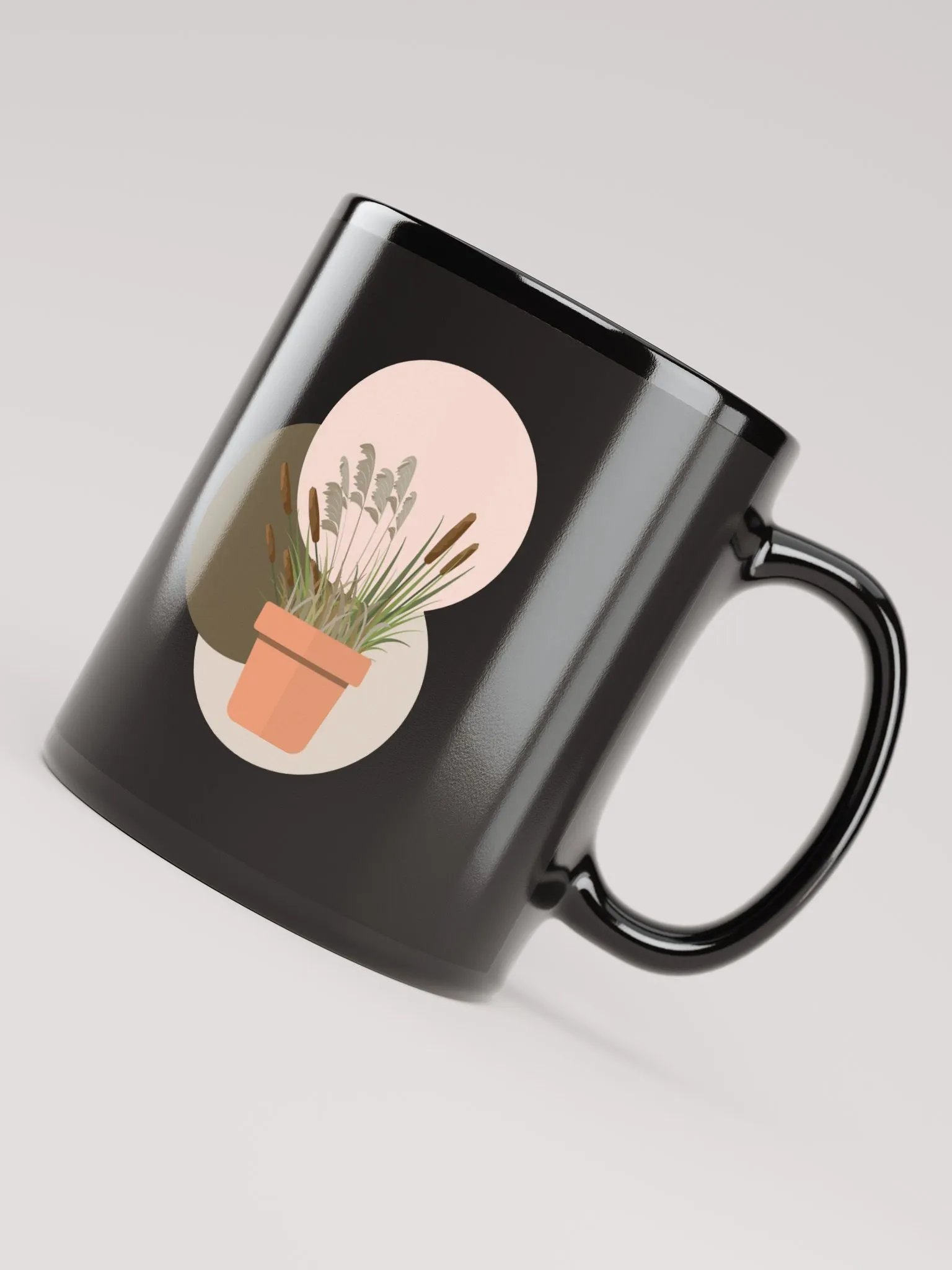 Potted Cattails With Circles Design Black Mug product image (8)