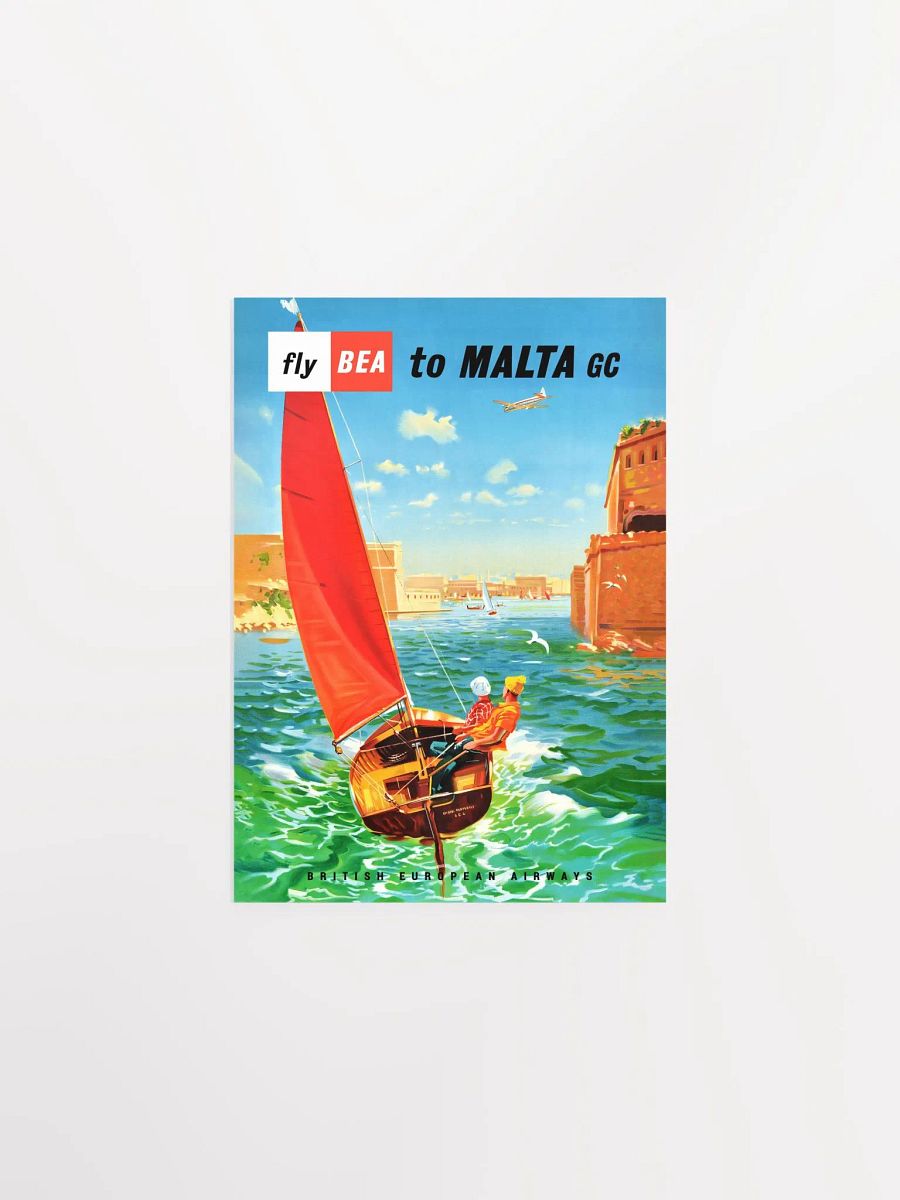 Fly to Malta, BEA, 1950s — retro travel poster, vintage travel print, retro travel wall art, retro wall art, travel wall decor product image (6)