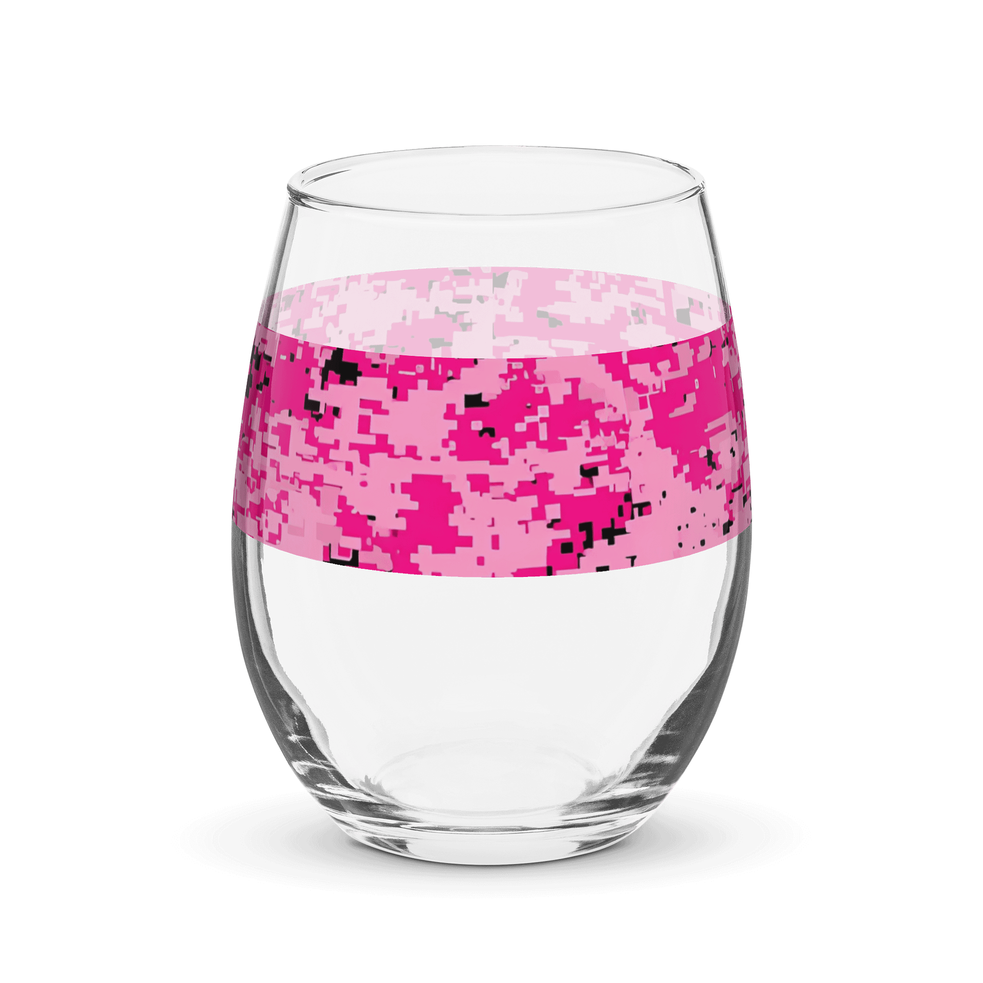 Pixelated Pink Camo Stemless Wine Glass product image (1)