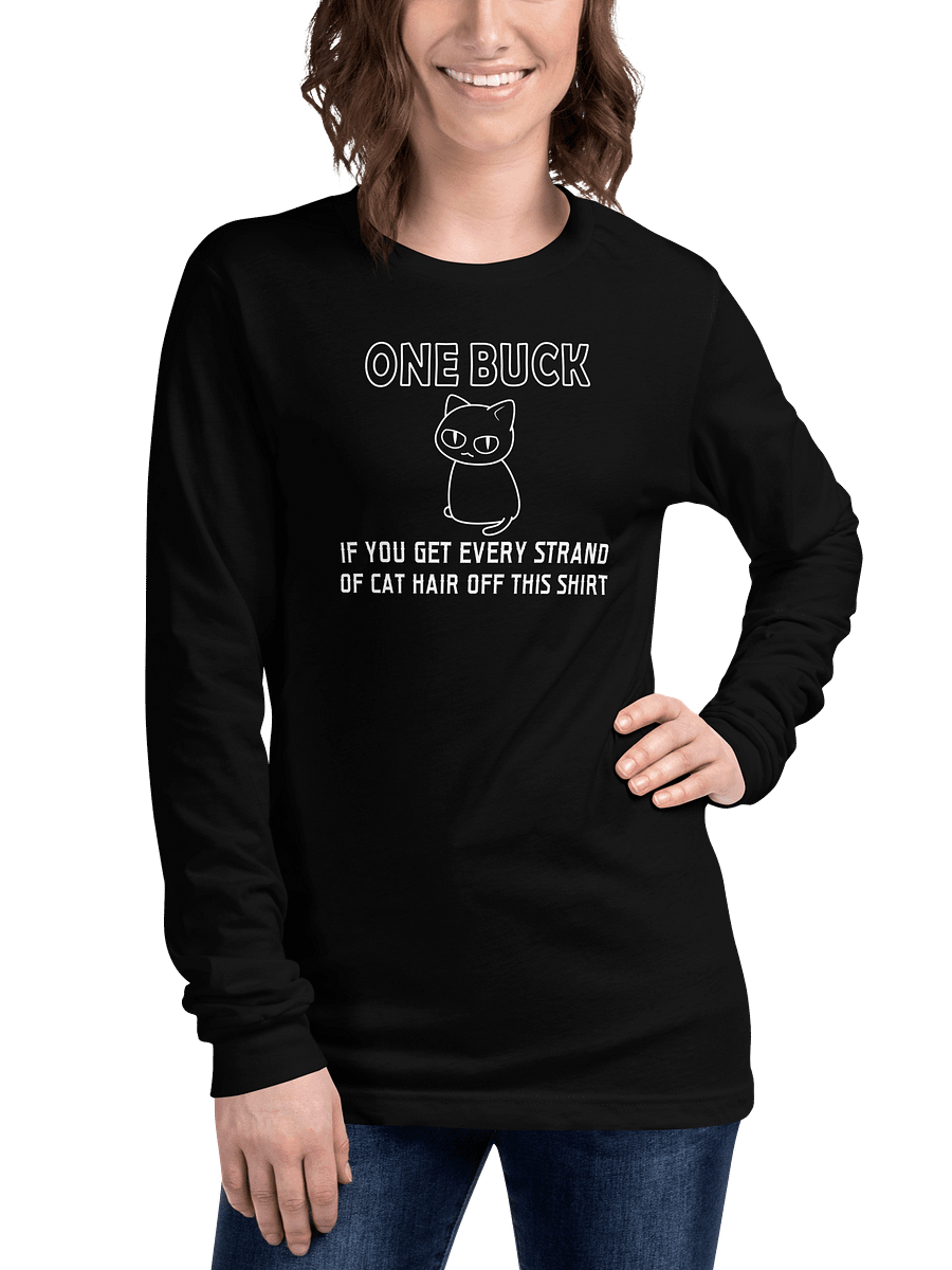 Cat Hair on Shirt Unisex Long Sleeve Tee, White Print product image (3)