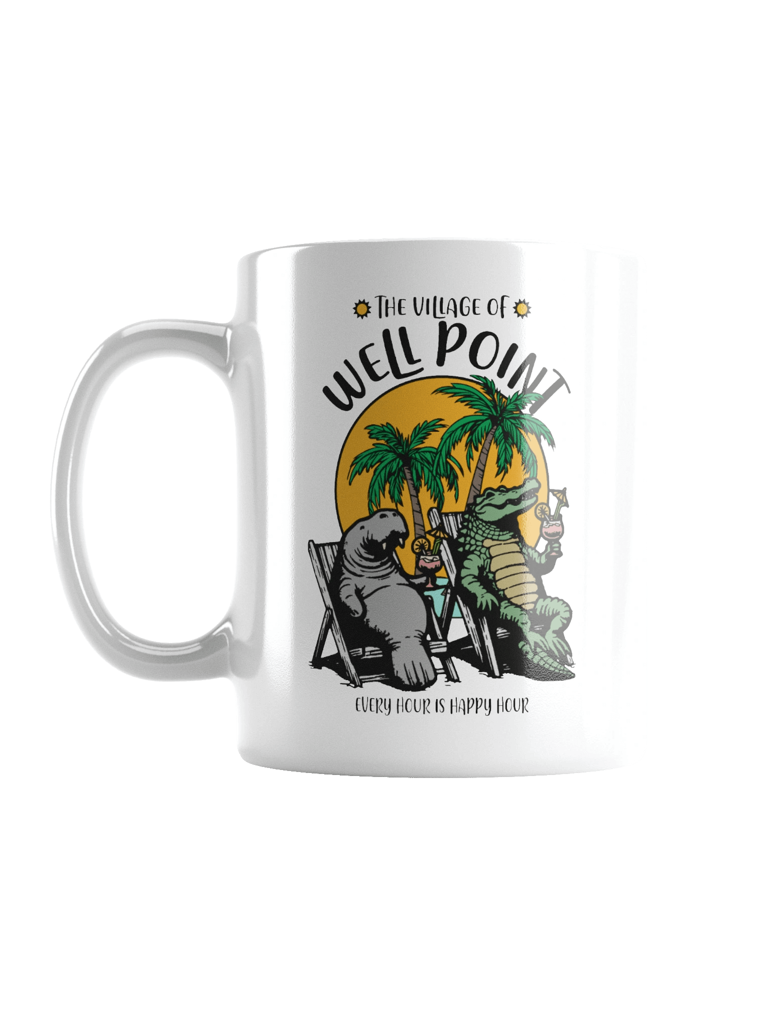 The Village of Well Point TV Florida USA Fun Manatee Alligator Design Coffee Mug product image (1)