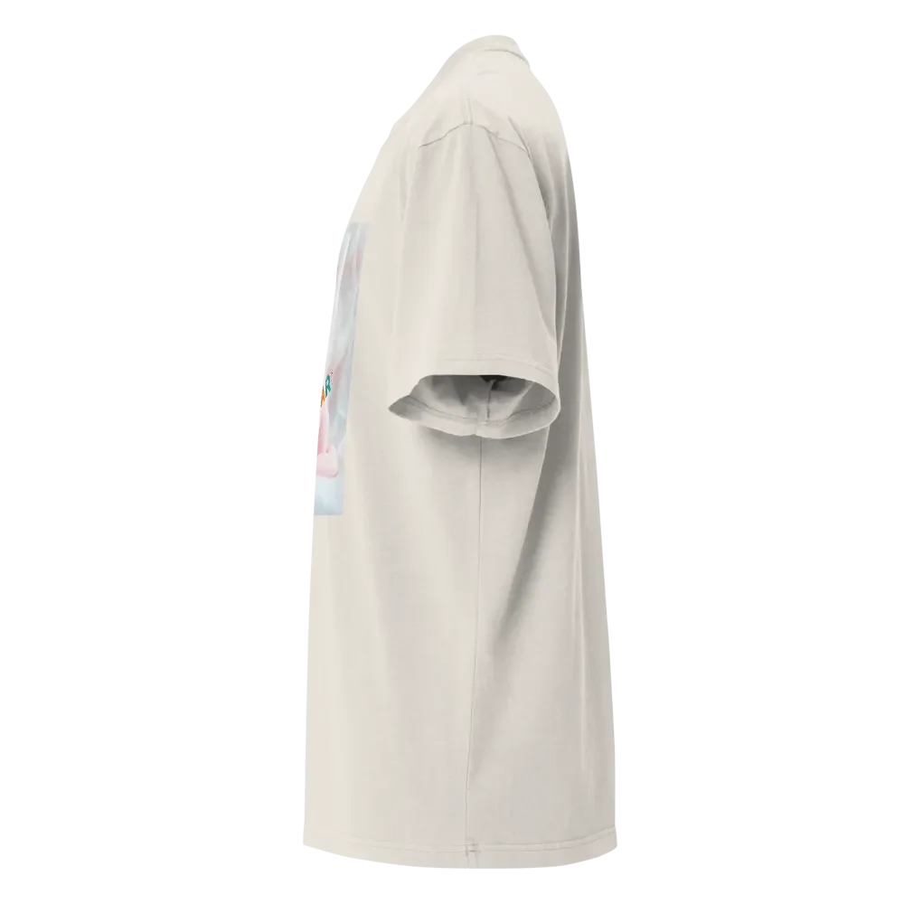 Pastel Fantasy: Cat and Dinosaur Premium Oversized Faded T-Shirt product image (5)