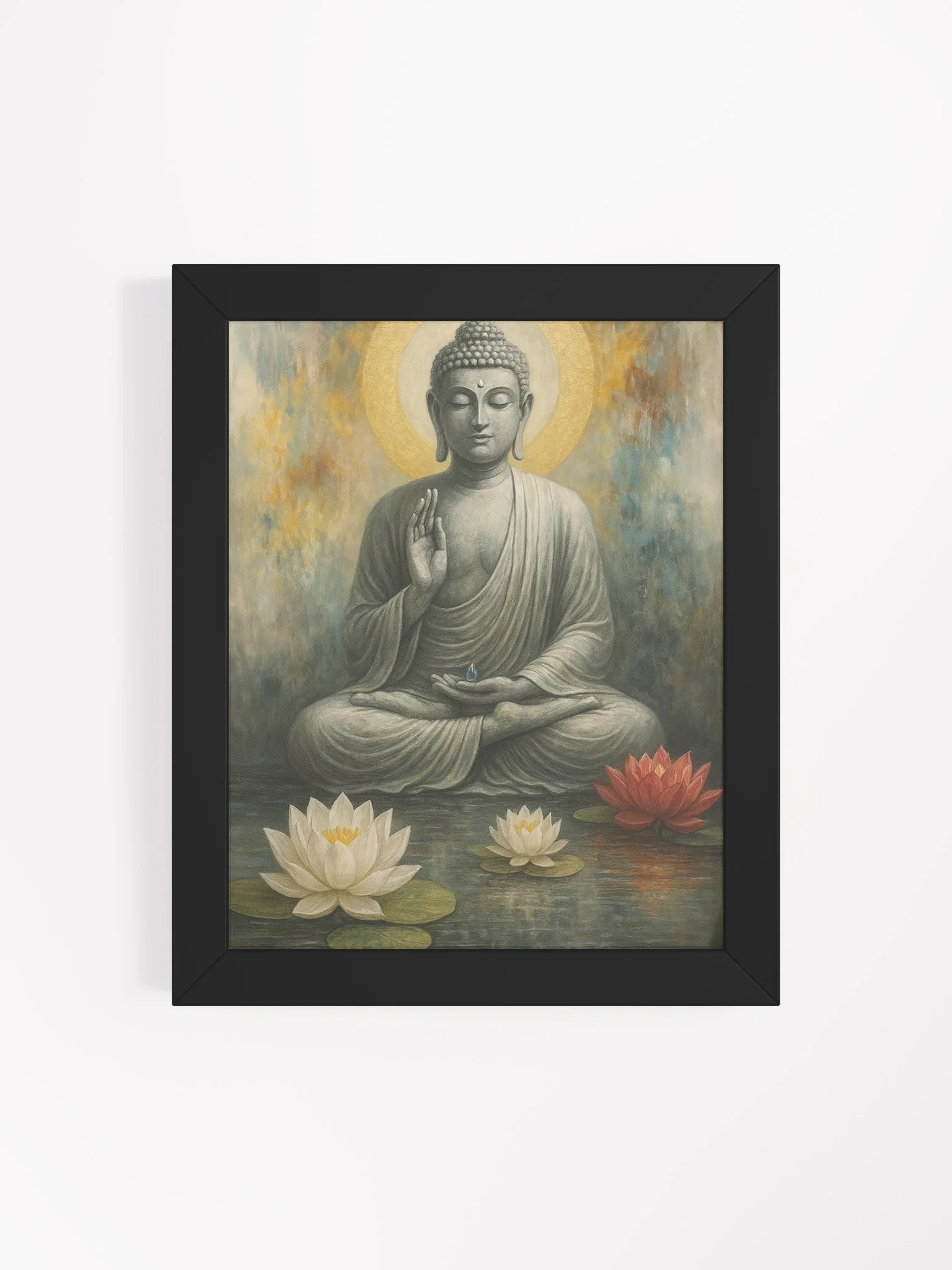 Framed Buddha Poster for Nichiren Buddhism | Peaceful Meditation Art with Lotus Flowers | Inspires Faith, Strength & Clarity product image (4)