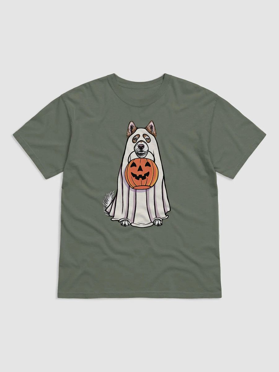 Funny Halloween Alaskan Malamute(Red) T-Shirt | Funny Dog Wearing a Ghost Costume and Holding a Pumpkin Basket product image (12)