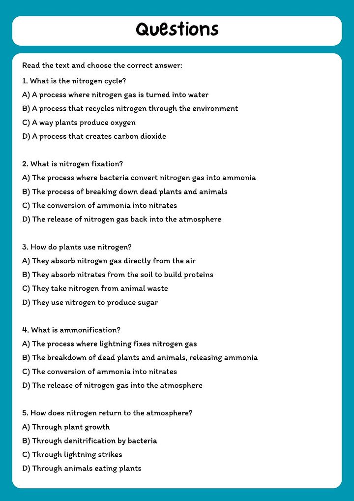 Nitrogen Cycle Reading Comprehension Passage & Questions product image (2)