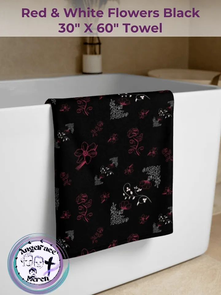 Red and White Flowers Black Towel product image (2)