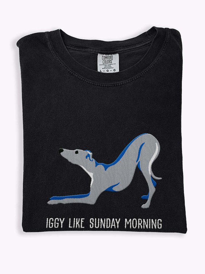 Iggy Like Sunday Morning T-Shirt(Embroidered) of an Italian Greyhound(Blue) product image (1)