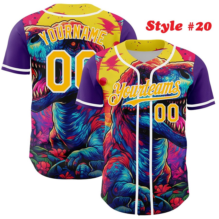 Authentic Baseball Jersey, Custom Baseball Jersey, Personalized Sport Jersey, Colorful, Number, 3D Animals product image (186)