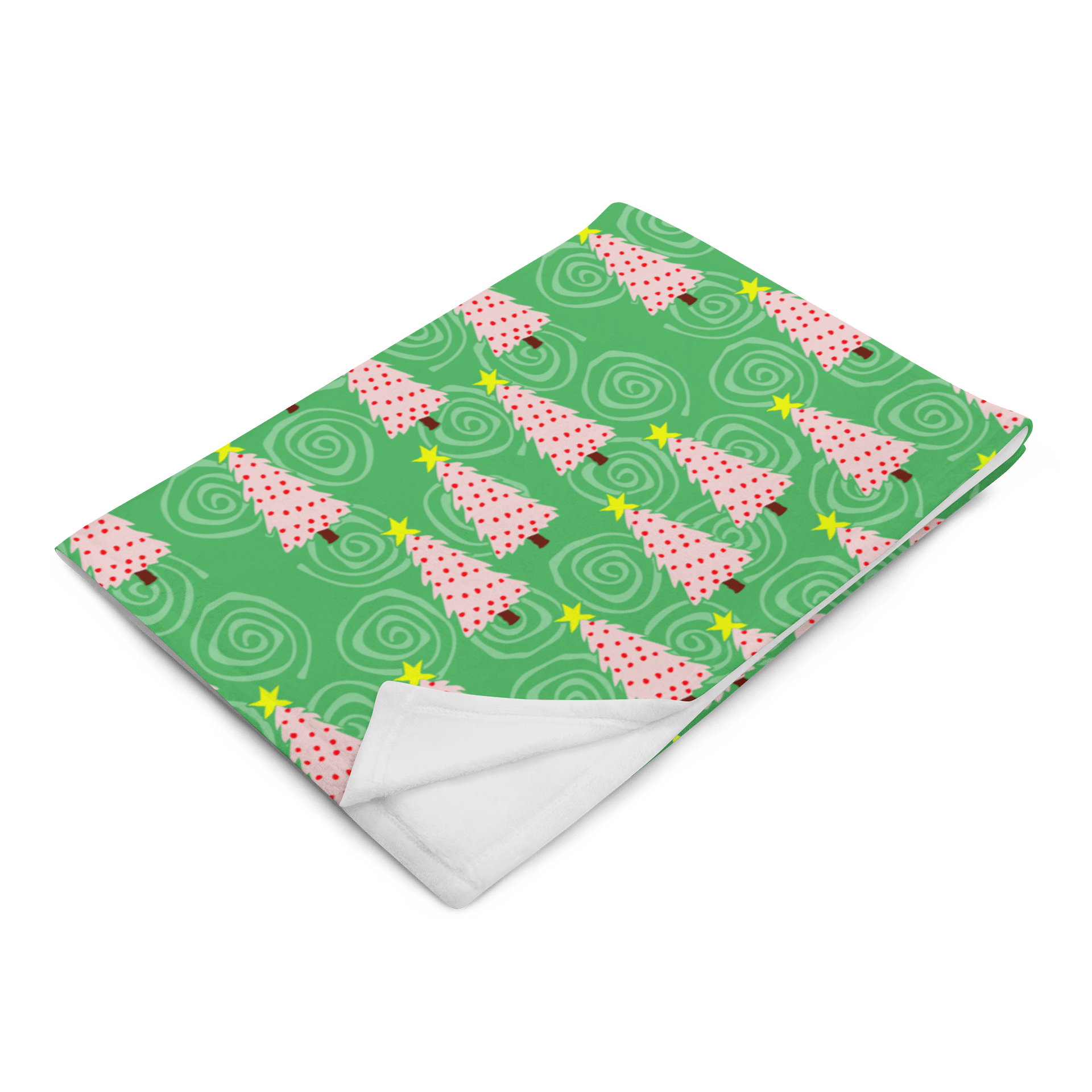 Pink Christmas Tree on Green with Swirls Soft Throw Blanket product image (7)
