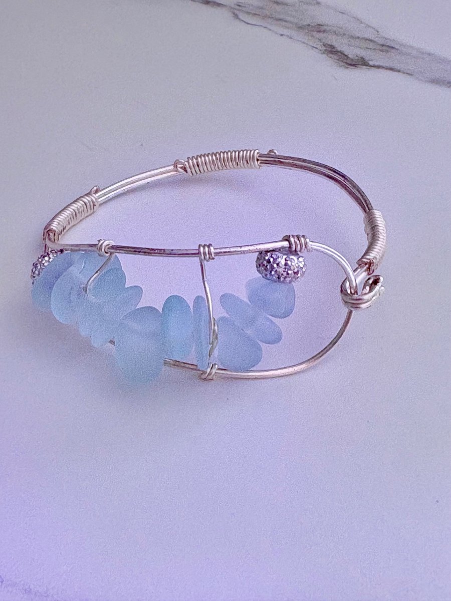 Seafoam Pebble Tide Bracelet | Wire-Wrapped Sea Glass | Handmade 6.75" Coastal Charm by Monique Faella Designs™ | MFD-00198 product image (3)