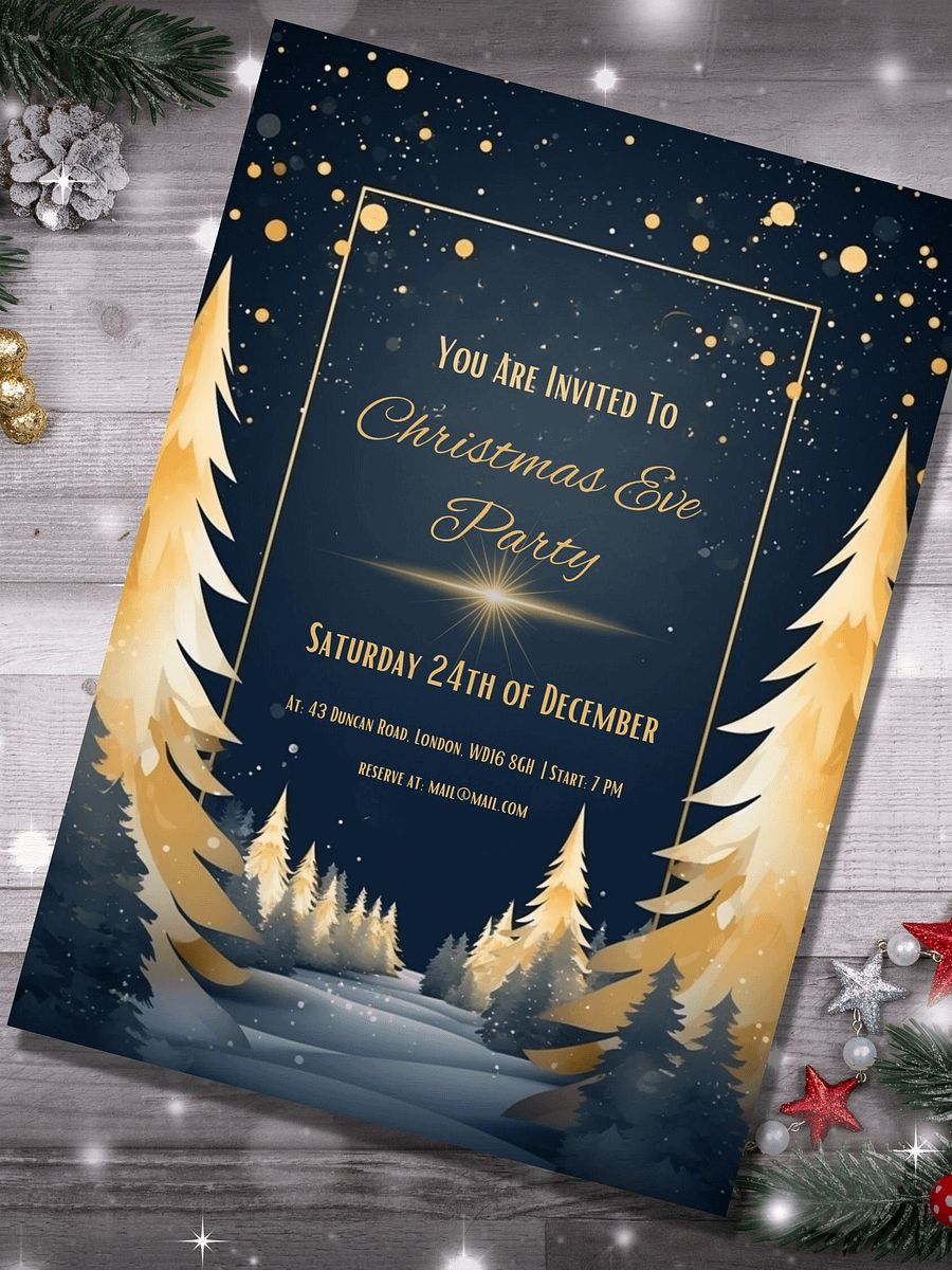 Editable Christmas Eve Party Invitation -Dark Grey and Gold- Edit in Canva- Christmas Party Printable- Holiday Party Invitation Template product image (4)