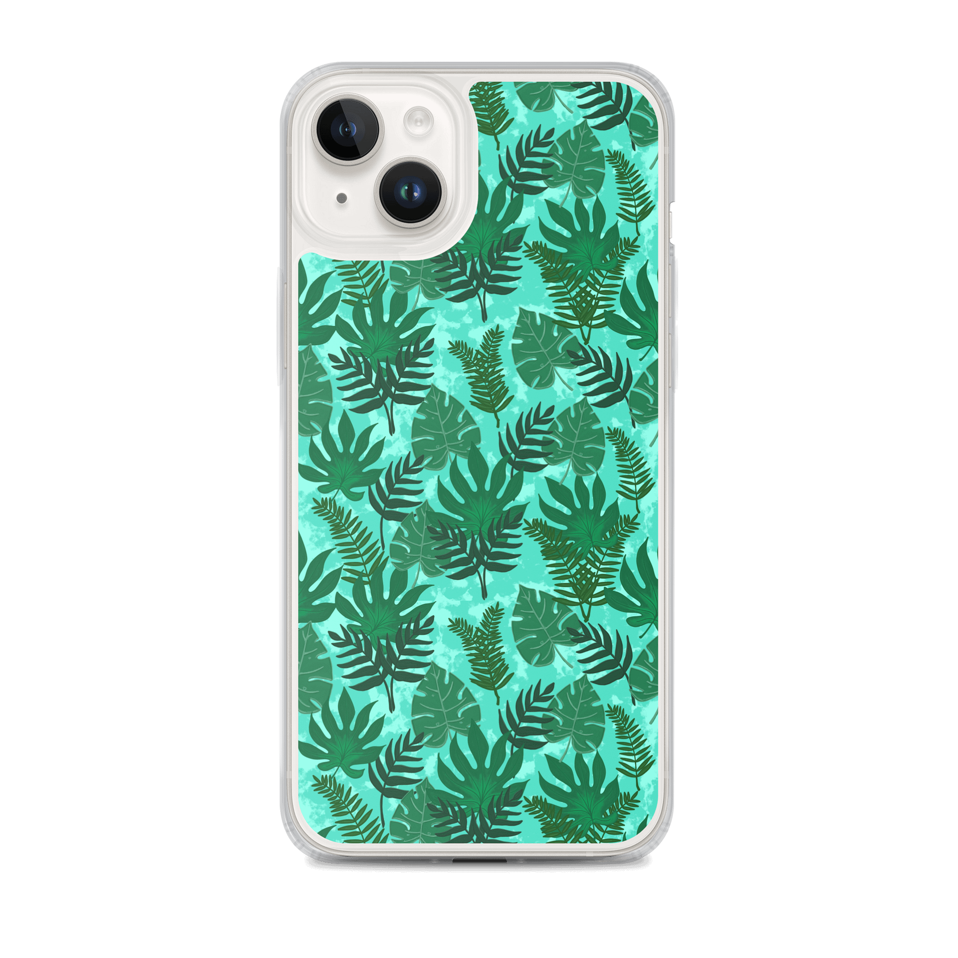 Jungle Leaves Pattern-Aqua Background Phone Case product image (2)