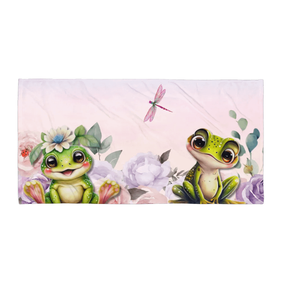 Cute frogs and flowers Bath towel product image (2)