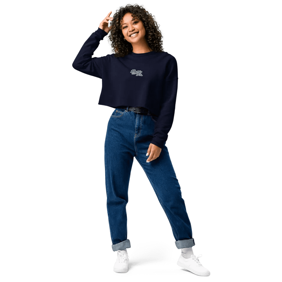 Bubbly and a B*tch (navy & white thread) embroidered fleece crop crew product image (12)