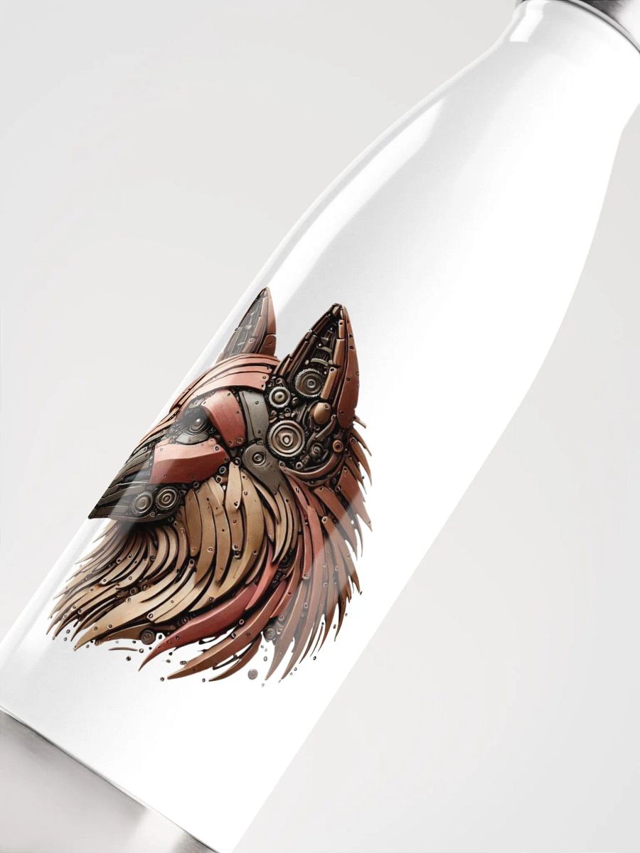 White Stainless Steel Water Bottle with German Shepherd Iron Dog Robot Design product image (5)