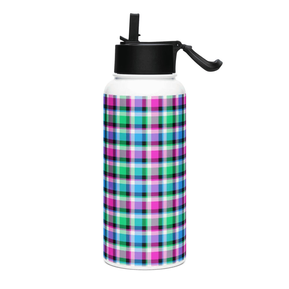 Magenta, Green, and Blue Plaid Water Bottle product image (2)