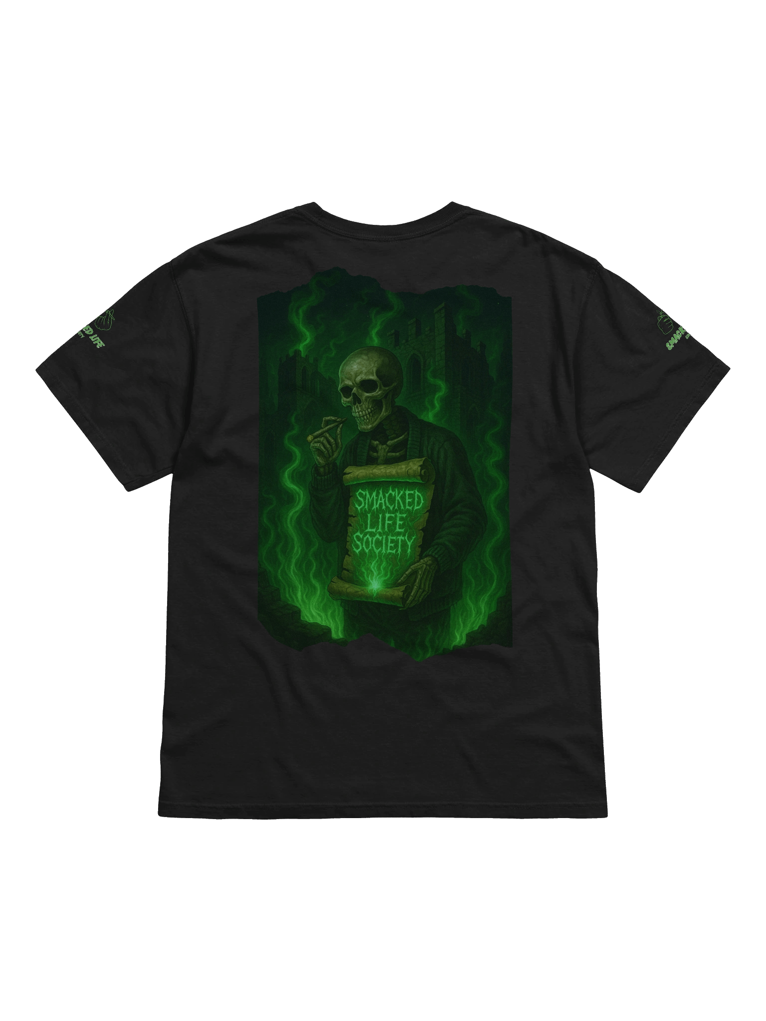 Forever Smacked – Green Flame Skeleton Unisex T-Shirt product image (2)