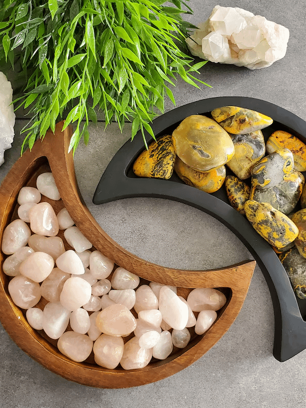 10" Crescent Moon Wooden Display Tray – Crystal Holder • Spiritual Home Decor • Altar & Jewelry Organizer product image (3)