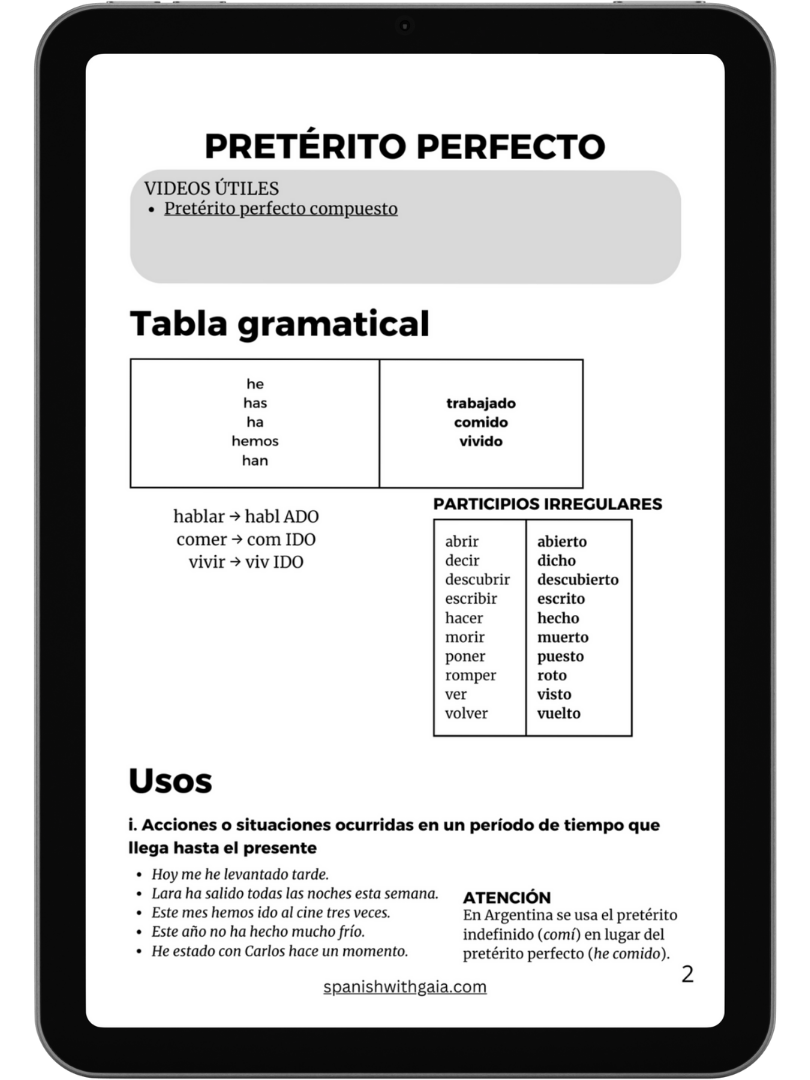 PDF PRETERITO PERFECTO + ejercicios y soluciones product image (1)