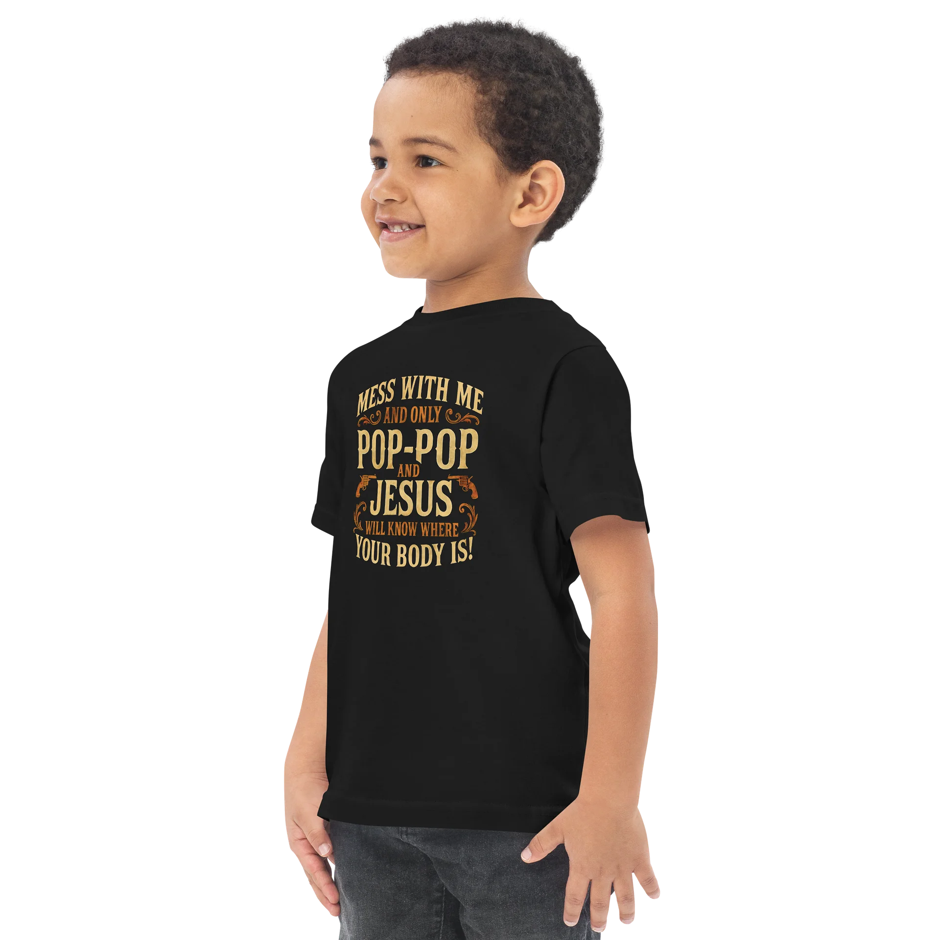 Bold Western Gothic Pop-Pop & Jesus Warning Tee - Defiant Family & Faith Statement product image (8)