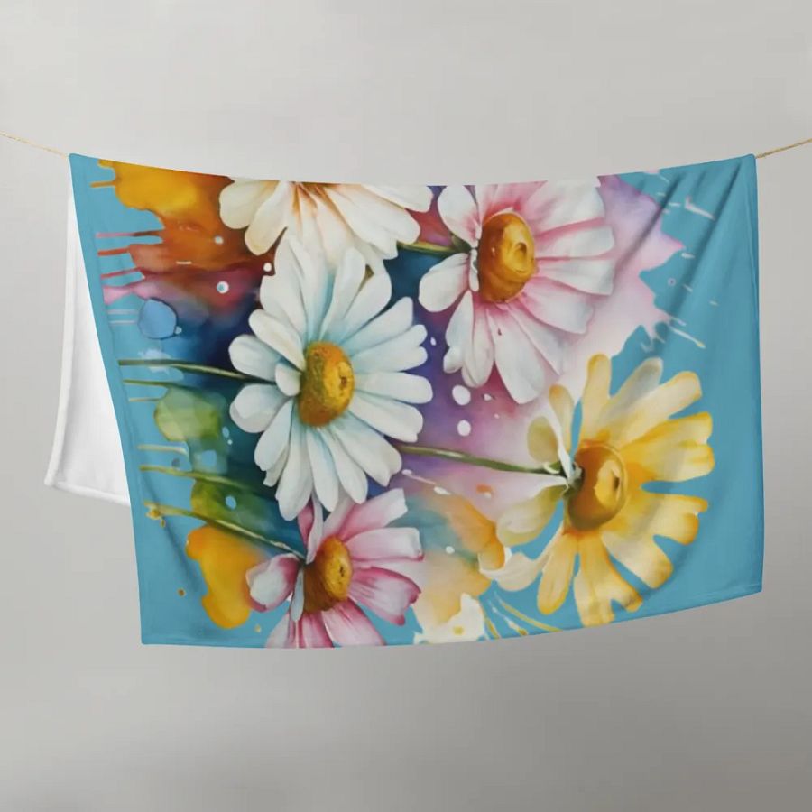 Watercolor Floral Daisy Throw Blanket product image (2)