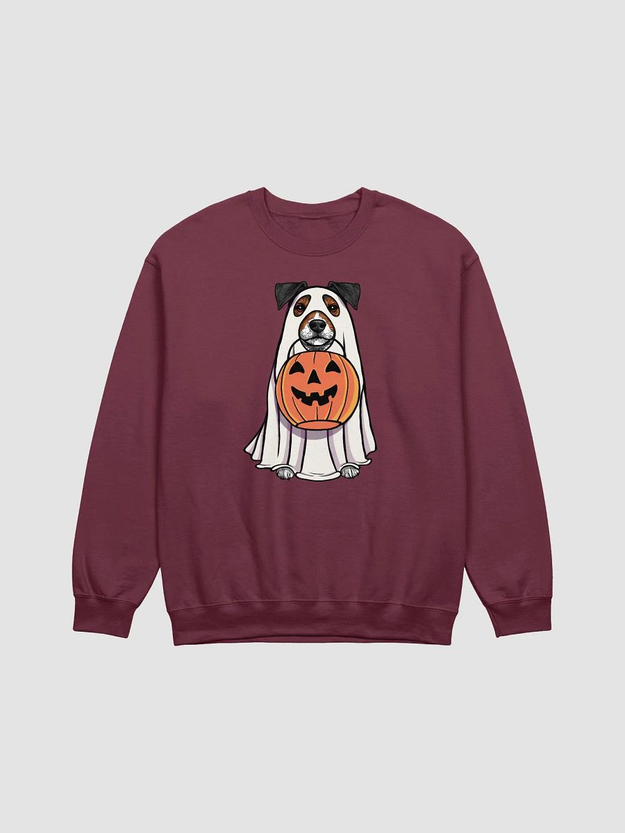 Funny Halloween Jack Russell Terrier(Grizzle) Sweatshirt | Funny JRT Wearing a Ghost Costume and Holding a Pumpkin Basket product image (8)